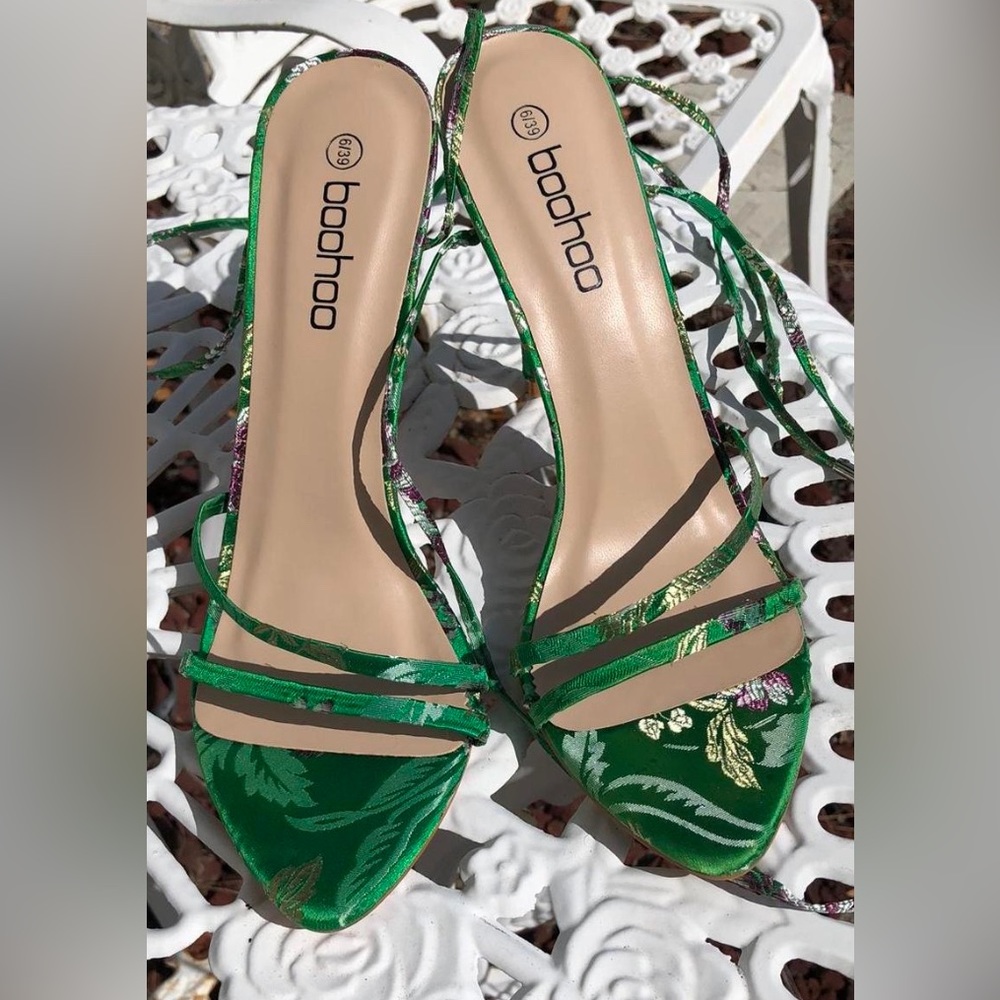 boohoo green lace up heels